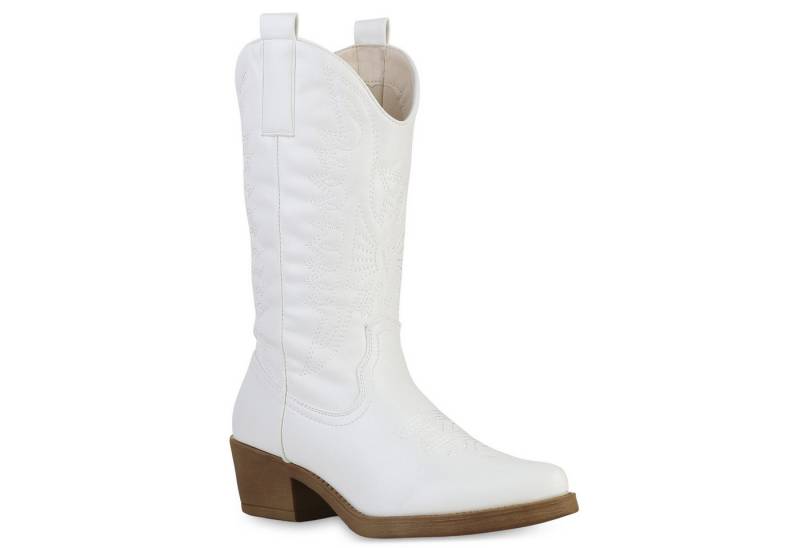 VAN HILL 840208 Cowboystiefel Damen Cowboystiefel Stiefel Stickereien Holzoptikabsatz von VAN HILL