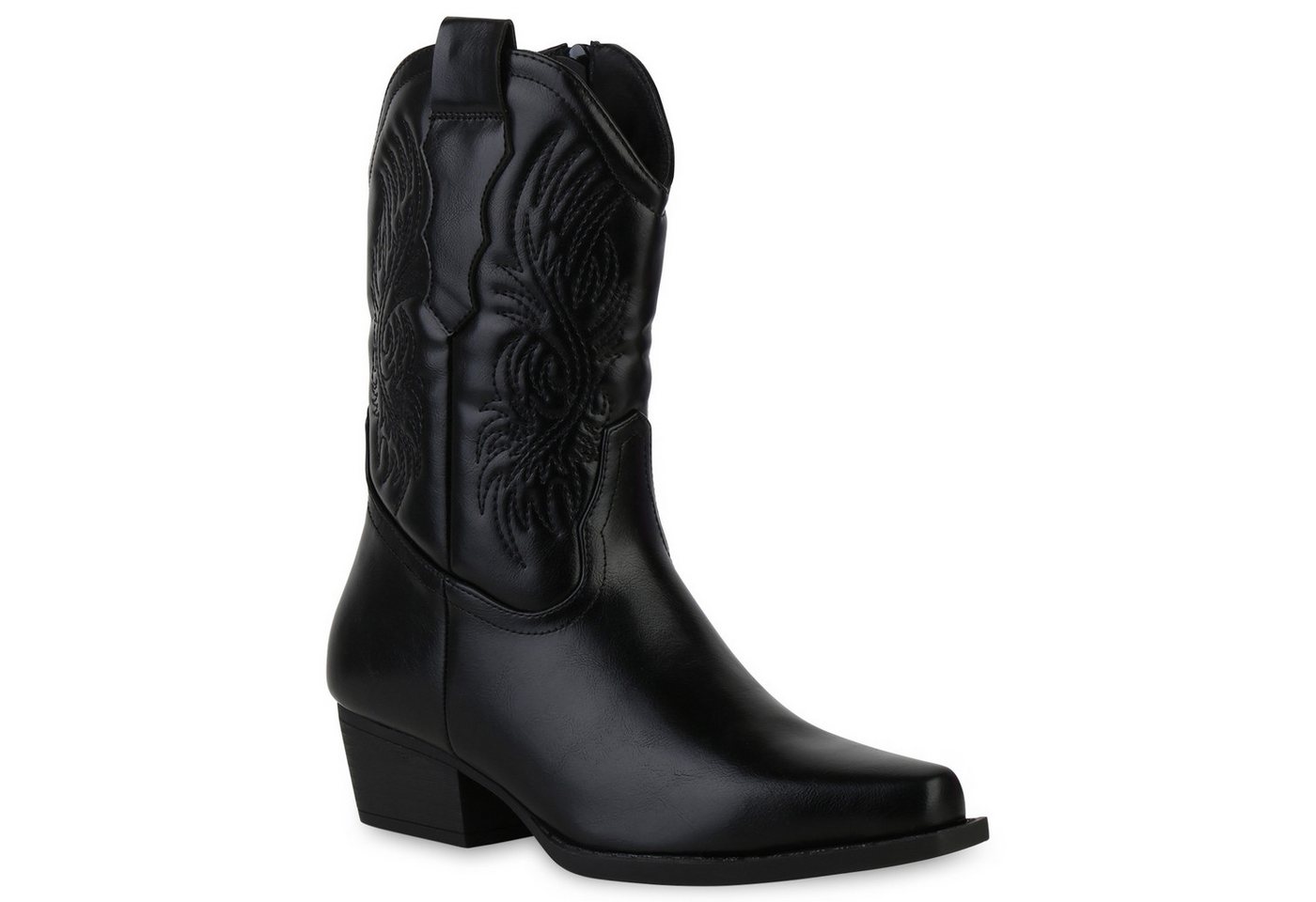 VAN HILL 840254 Cowboy Boots Damen Cowboy Boots Stiefeletten Stickereien Holzoptikabsatz von VAN HILL