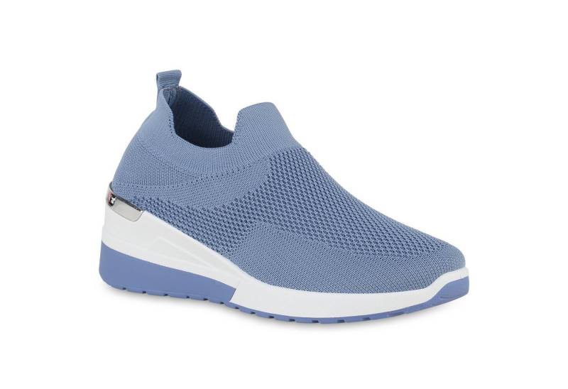 VAN HILL 840257 Laufschuh Damen Sportschuhe Slip Ons Keilabsatz Sportliche Strick von VAN HILL