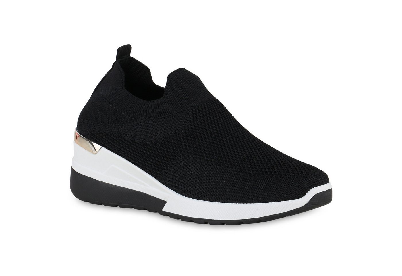 VAN HILL 840257 Laufschuh Damen Sportschuhe Slip Ons Keilabsatz Sportliche Strick von VAN HILL