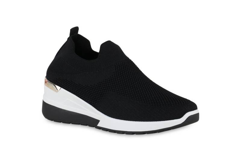 VAN HILL 840257 Laufschuh Damen Sportschuhe Slip Ons Keilabsatz Sportliche Strick von VAN HILL