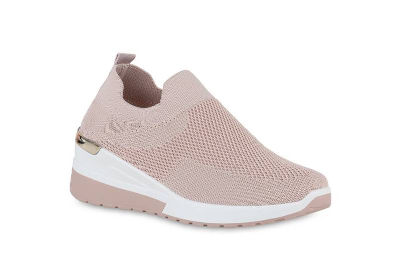 VAN HILL 840257 Laufschuh Damen Sportschuhe Slip Ons Keilabsatz Sportliche Strick von VAN HILL