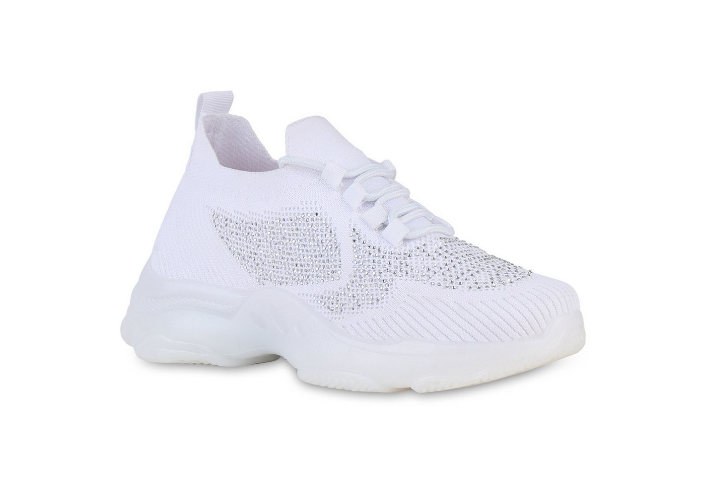 VAN HILL 840258 Plateausneaker Damen Plateau Sneaker Strass Schnürer Strick Profil-Sohle von VAN HILL