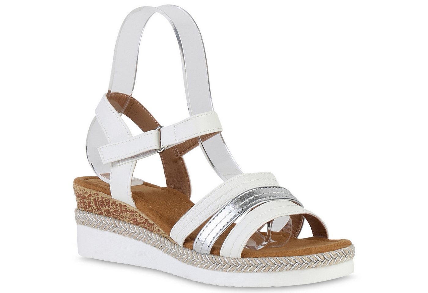 VAN HILL 840276 Keilsandalette Damen Sandaletten Keilsandaletten Metallic Profil-Sohle von VAN HILL