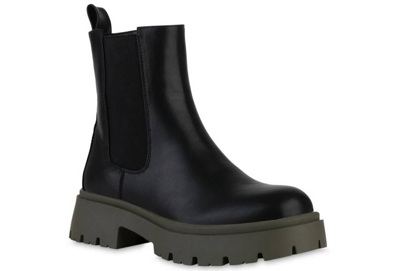 VAN HILL 840280 Plateaustiefelette Damen Plateau Boots Stiefeletten Profil-Sohle von VAN HILL