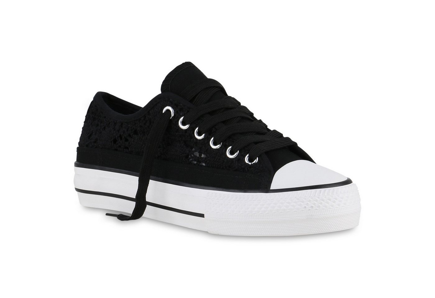 VAN HILL 840387 Sneaker Damen Sneaker Low Bequeme Schnürer Spitze Stoff Schnür- von VAN HILL