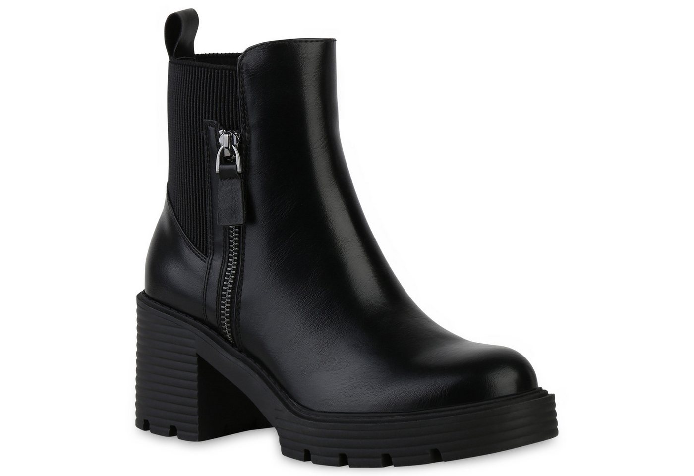 VAN HILL 840489 Stiefelette Damen Klassische Stiefeletten Zipper Profil-Sohle Plateau- von VAN HILL