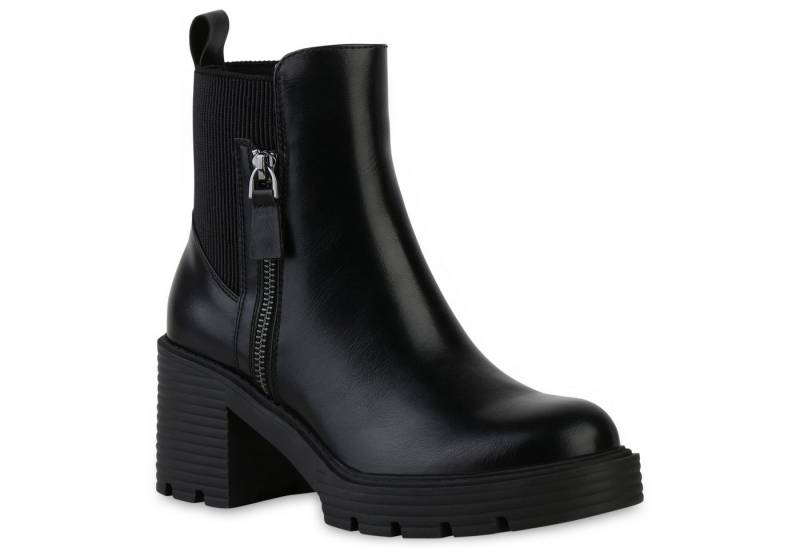 VAN HILL 840489 Stiefelette Damen Klassische Stiefeletten Zipper Profil-Sohle Plateau- von VAN HILL