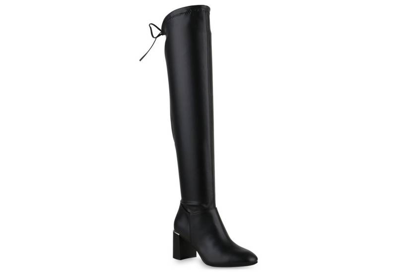 VAN HILL 840522 Overkneestiefel Damen Overknees Stiefel Holzoptikabsatz Langschaftstiefel von VAN HILL