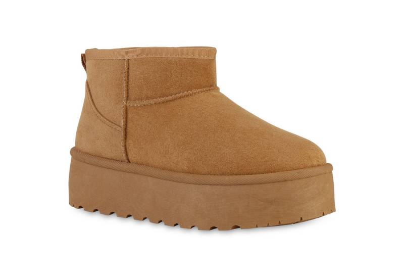 VAN HILL 840596 Plateaustiefelette Damen Warm Gefütterte Plateau Boots Profil-Sohle Plateau- von VAN HILL