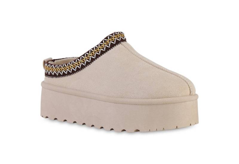 VAN HILL 840601 Hausschuh Damen Warm Gefütterte Pantoffeln Bequeme Plateau Prints von VAN HILL