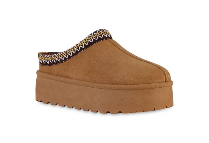 VAN HILL 840601 Hausschuh Damen Warm Gefütterte Pantoffeln Bequeme Plateau Prints von VAN HILL