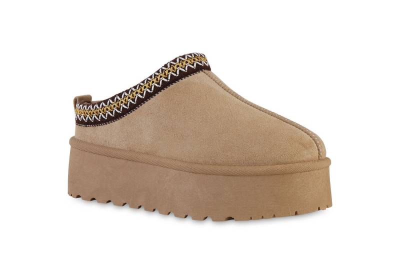 VAN HILL 840601 Hausschuh Damen Warm Gefütterte Pantoffeln Bequeme Plateau Prints von VAN HILL