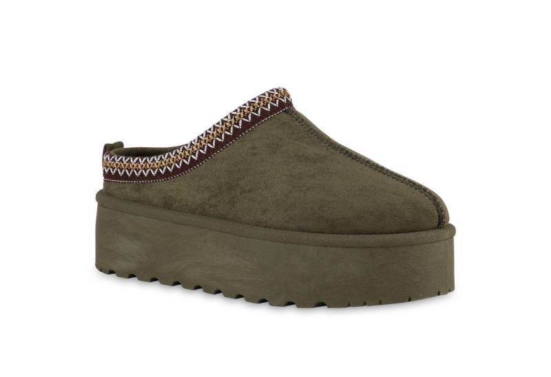 VAN HILL 840601 Hausschuh Damen Warm Gefütterte Pantoffeln Bequeme Plateau Prints von VAN HILL