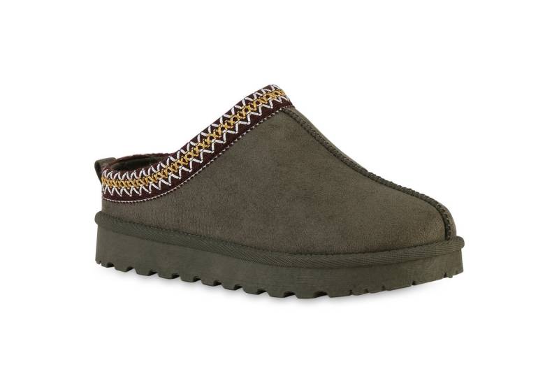 VAN HILL 840605 Hausschuh Damen Warm Gefütterte Pantoffeln Print Bequeme Profil-Sohle von VAN HILL