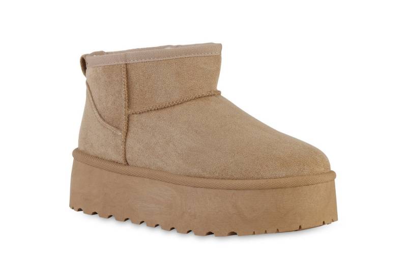 VAN HILL 840609 Plateaustiefelette Damen Warm Gefütterte Plateau Boots Profil-Sohle Winter von VAN HILL