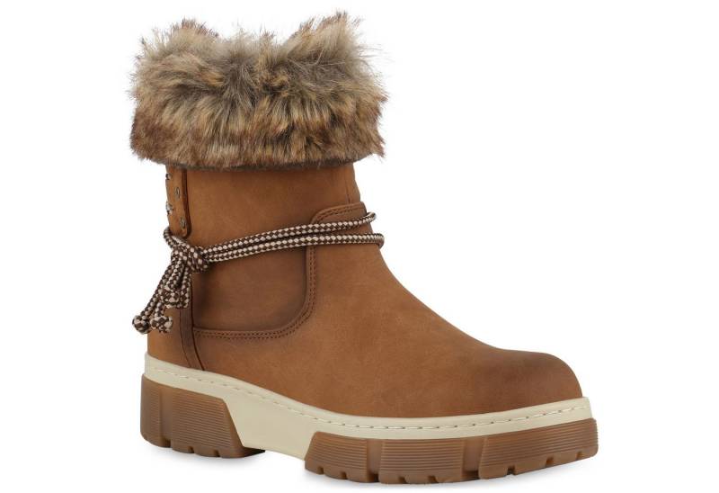 VAN HILL 840732 Schnürstiefelette Damen Gefütterte Schnürstiefeletten Stiefeletten Kunstfell von VAN HILL