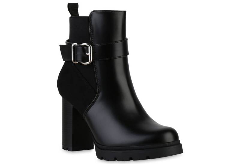 VAN HILL 840735 Bikerboots Damen Leicht Gefütterte Biker Boots Schnallen Profil-Sohle von VAN HILL