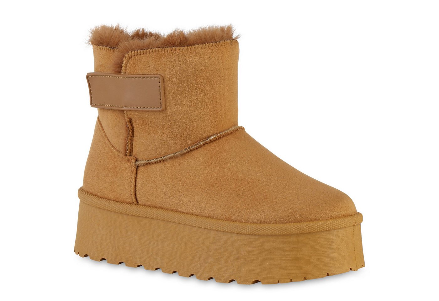 VAN HILL 840751 Plateaustiefelette Damen Warm Gefütterte Plateau Boots Bequeme Kunstfell von VAN HILL