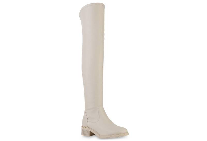 VAN HILL 840778 Overkneestiefel Damen Leicht Gefütterte Overknees Stiefel Holzoptikabsatz von VAN HILL