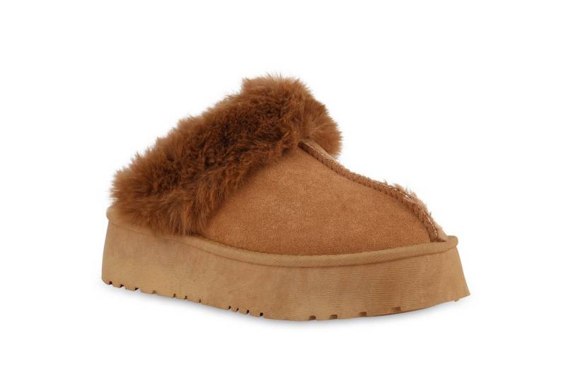 VAN HILL 840791 Hausschuh Damen Warm Gefüttert Pantoffeln Hausschuhe Bequem Kunstfell von VAN HILL