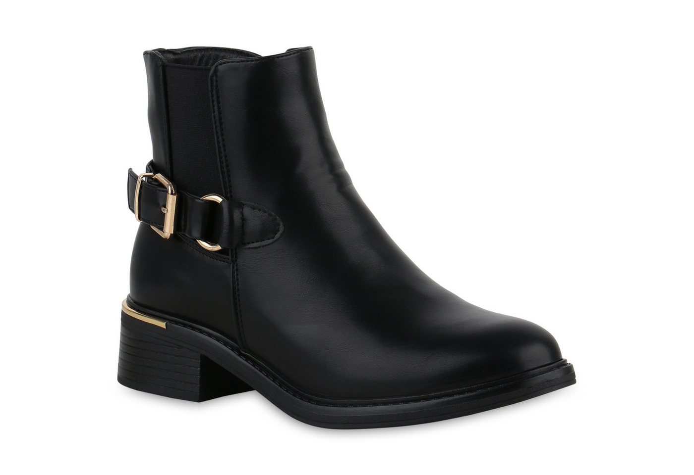 VAN HILL 840800 Bikerboots Damen Leicht Gefüttert Biker Boots Schnalle Holzoptikabsatz von VAN HILL