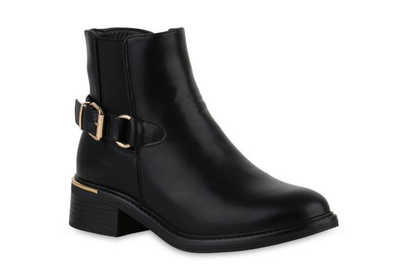 VAN HILL 840800 Bikerboots Damen Leicht Gefüttert Biker Boots Schnalle Holzoptikabsatz von VAN HILL