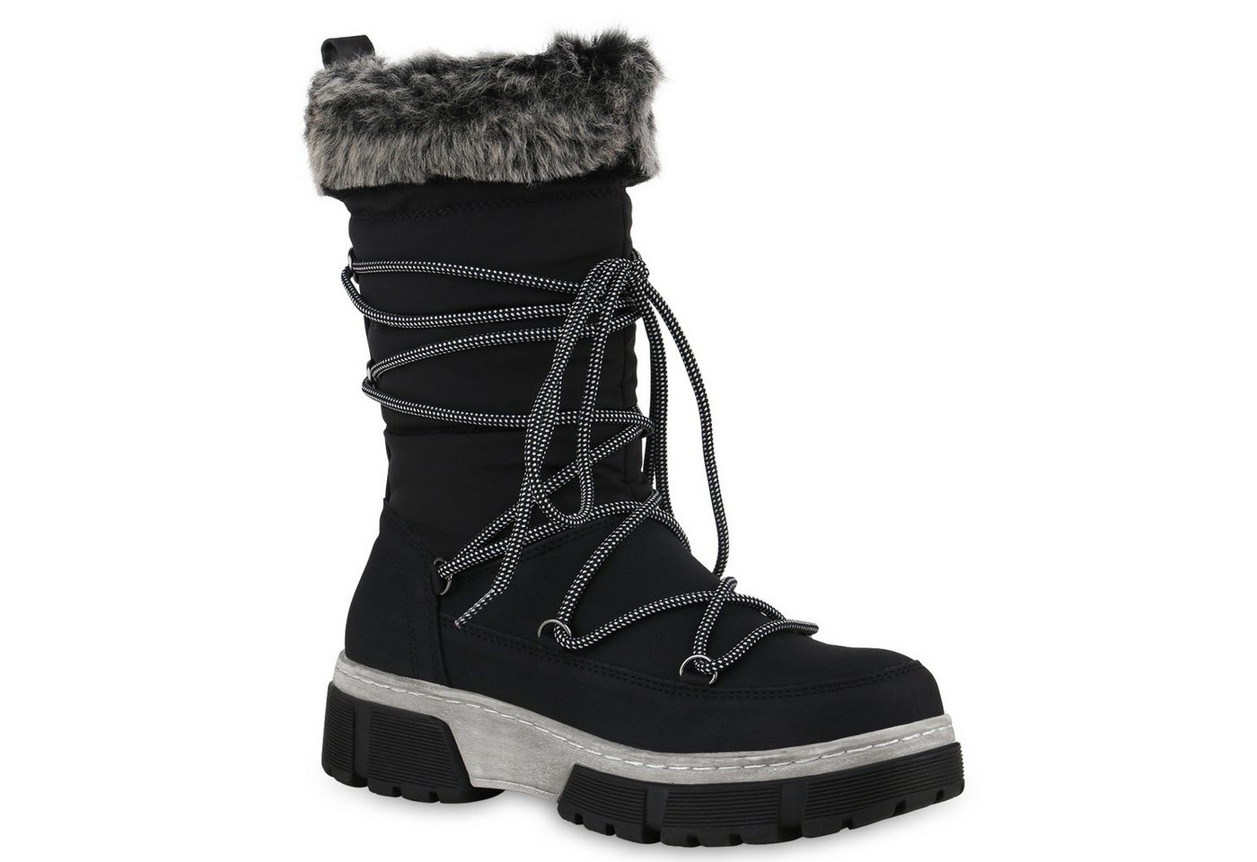 VAN HILL 840826 Winterstiefel Damen Gefütterte Winterstiefel Bequeme Kunstfell Plateau- von VAN HILL