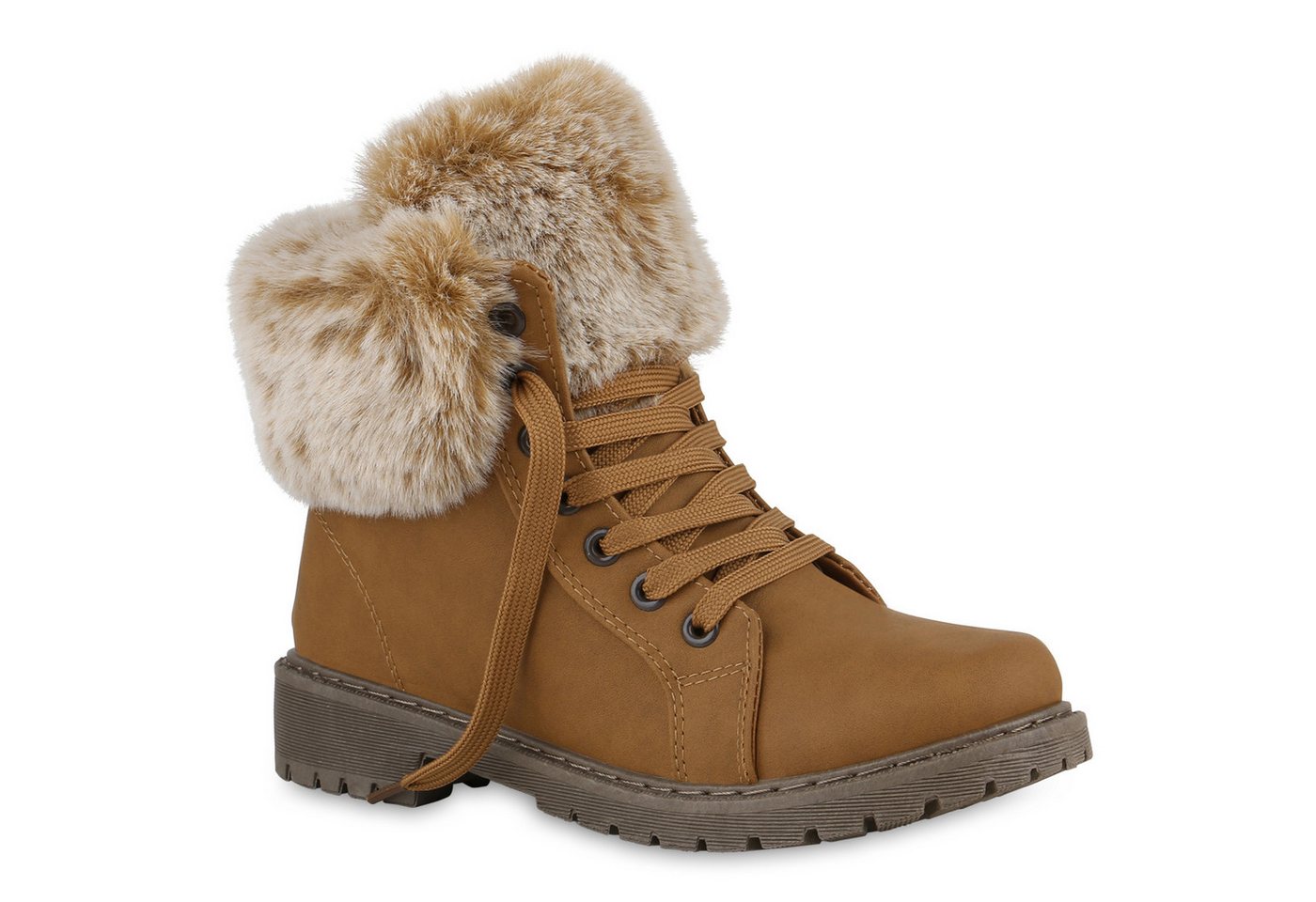 VAN HILL 840850 Stiefelette Damen Warm Gefütterte Worker Boots Stiefeletten Kunstfell von VAN HILL