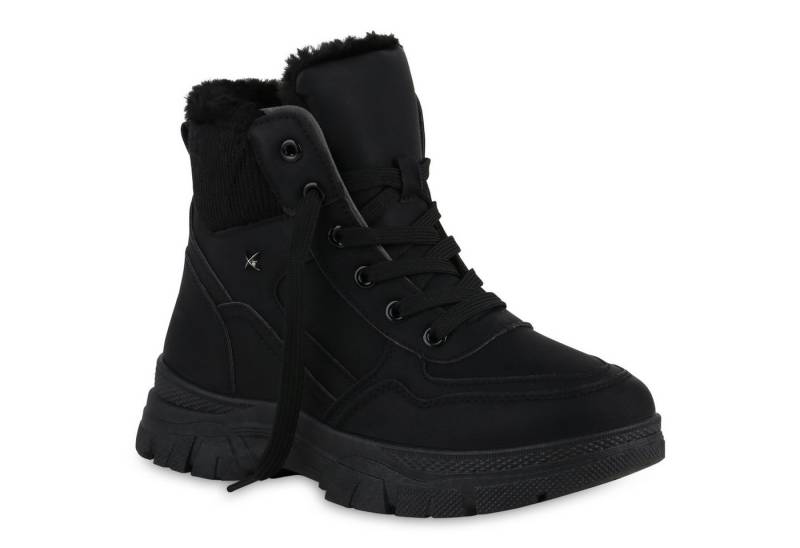 VAN HILL 840851 Stiefelette Damen Warm Gefüttert Worker Boots Bequem Strick Profil-Sohle Schuh von VAN HILL