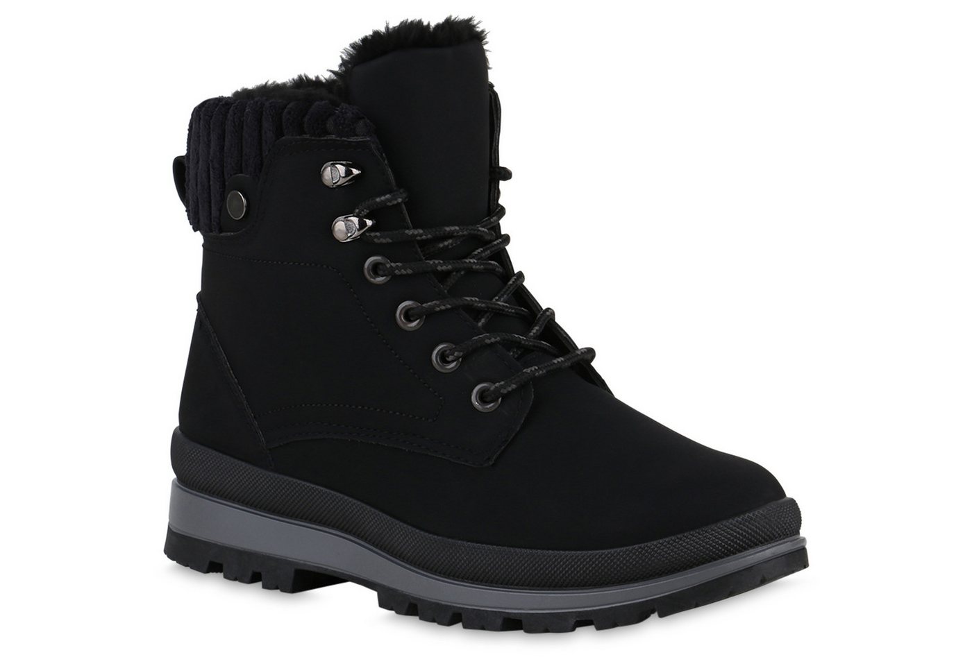 VAN HILL 840852 Stiefelette Damen Warm Gefütterte Worker Boots Profil-Sohle Bequeme von VAN HILL