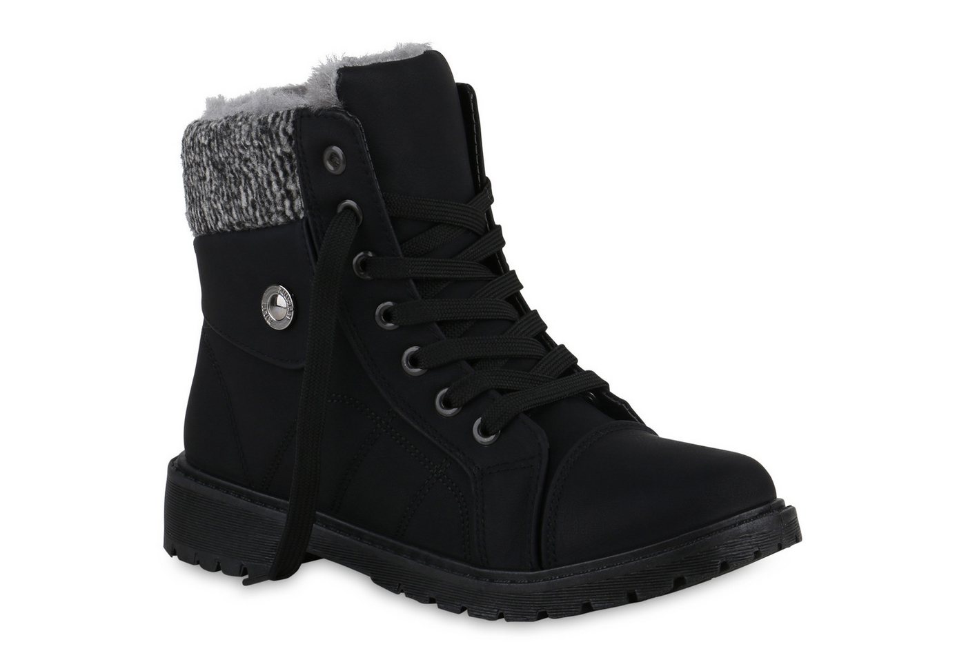 VAN HILL 840853 Stiefelette Damen Warm Gefütterte Worker Boots Bequeme Profil-Sohle von VAN HILL