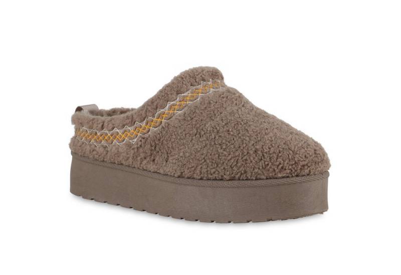 VAN HILL 840864 Hausschuh Damen Warm Gefütterte Pantoffeln Hausschuh Bequem Kunstfell von VAN HILL