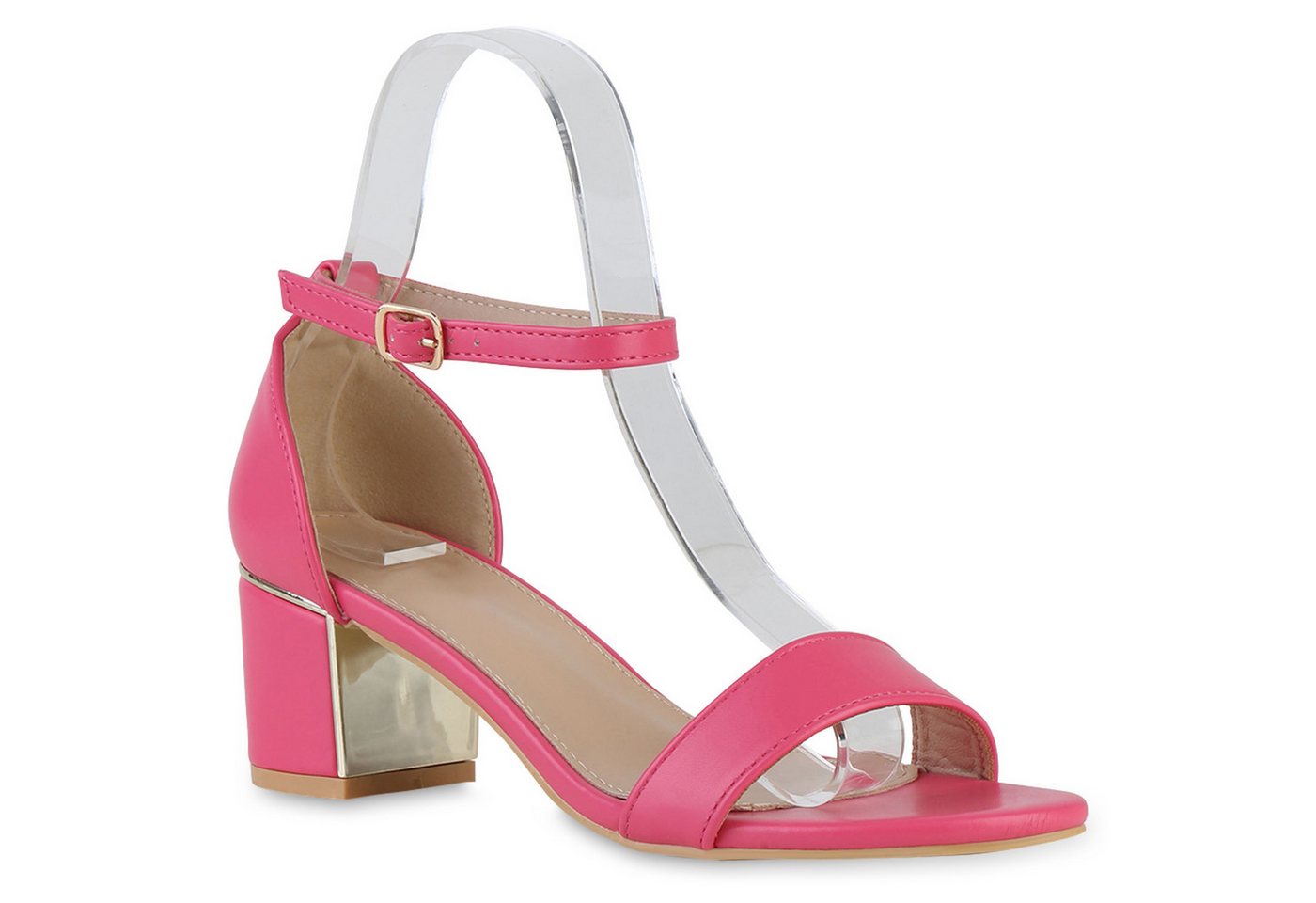 VAN HILL 840887 Sandalette Damen Klassische Sandaletten Basic Blockabsatz Leder-Optik von VAN HILL