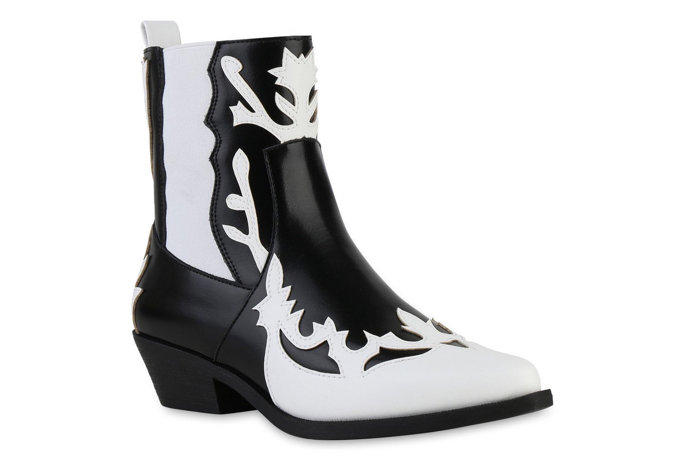 VAN HILL 840899 Cowboy Boots Damen Cowboy Boots Stiefeletten Spitze Holzoptikabsatz von VAN HILL