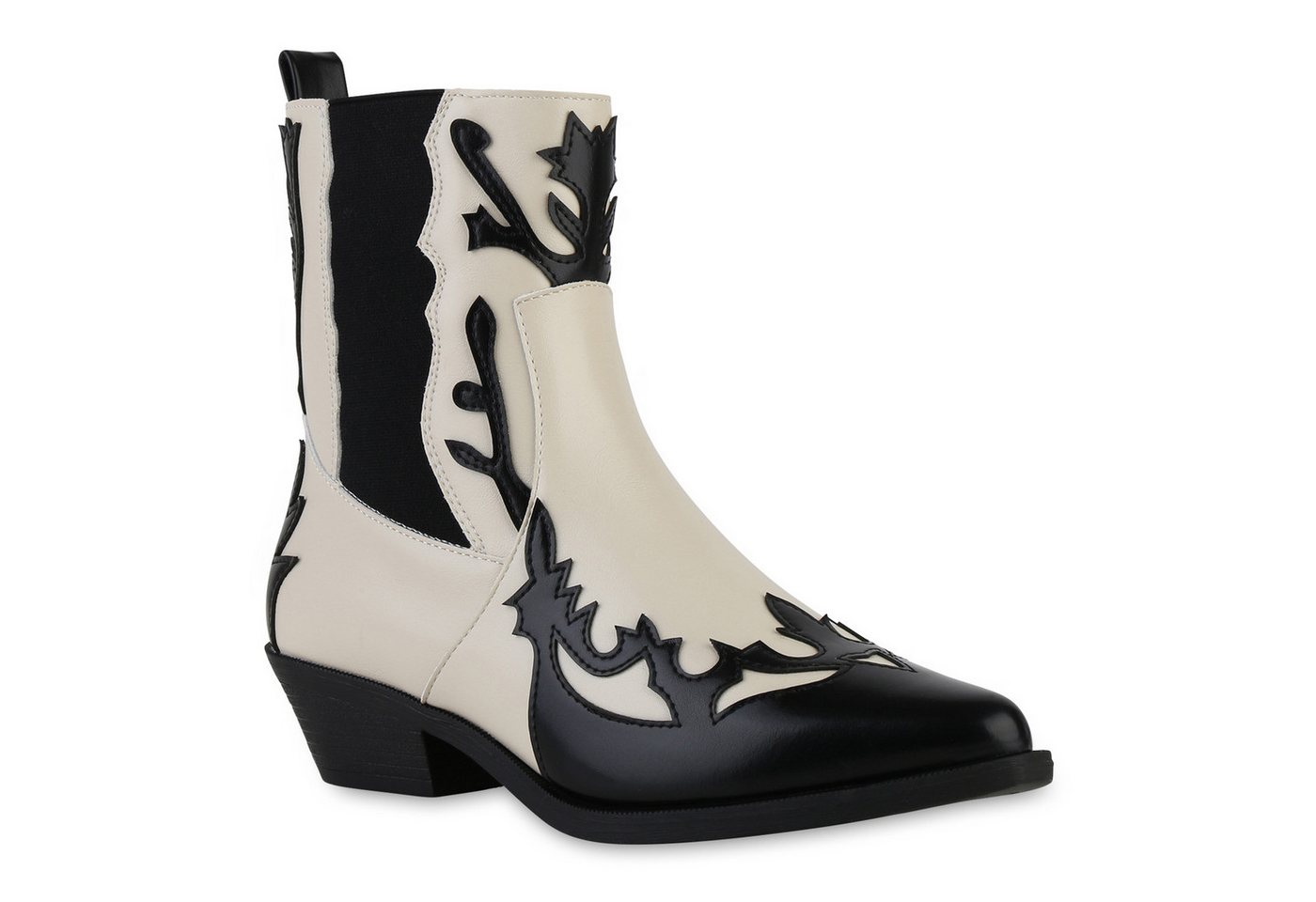 VAN HILL 840899 Cowboy Boots Damen Cowboy Boots Stiefeletten Spitze Holzoptikabsatz von VAN HILL