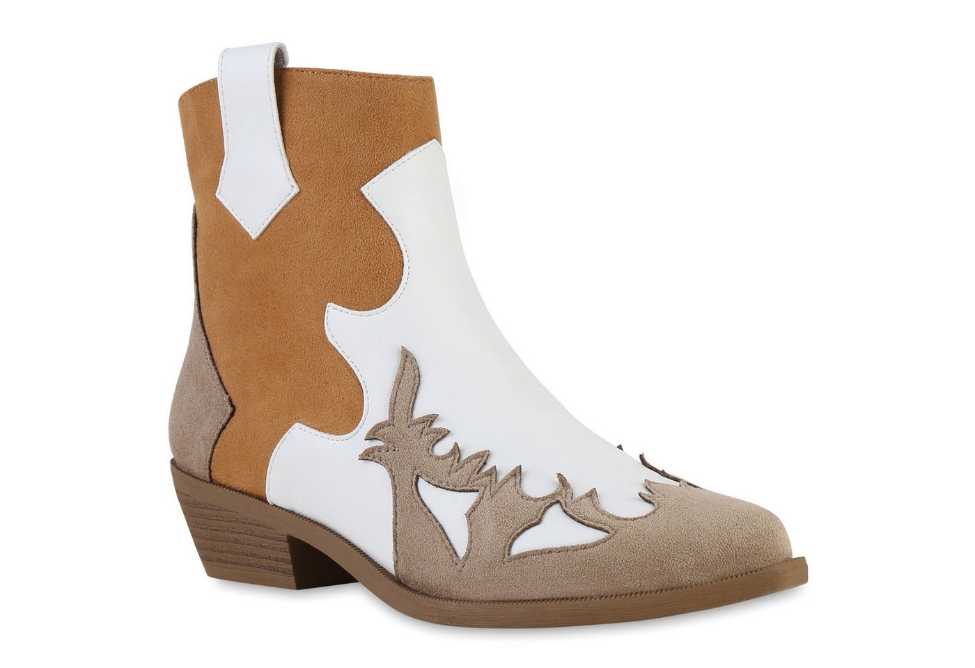 VAN HILL 840901 Cowboy Boots Damen Cowboy Boots Stiefeletten Spitze Holzoptikabsatz von VAN HILL