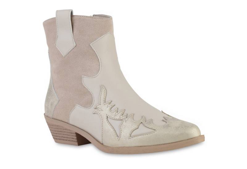 VAN HILL 840901 Cowboy Boots Damen Cowboy Boots Stiefeletten Spitze Holzoptikabsatz von VAN HILL