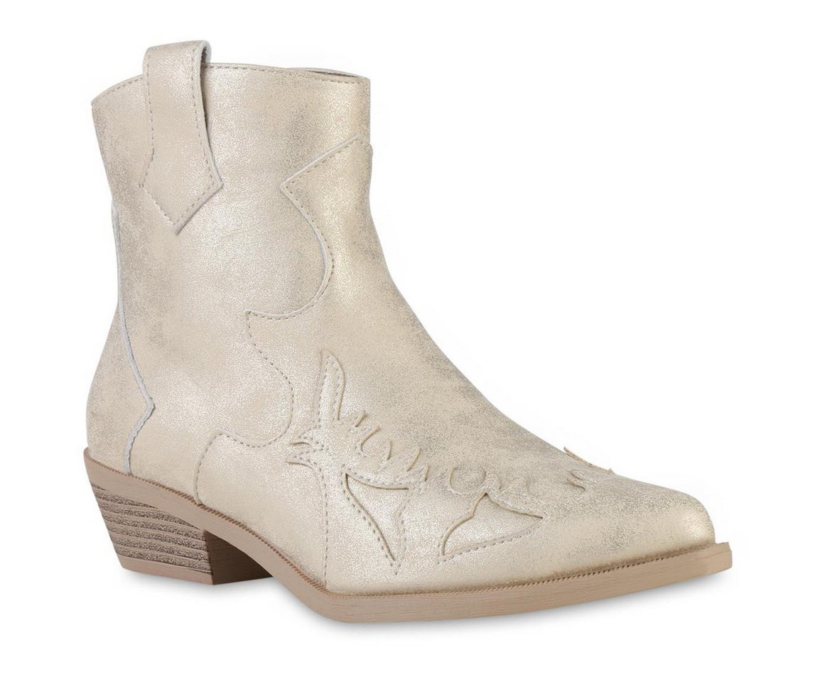 VAN HILL 840901 Cowboy Boots Damen Cowboy Boots Stiefeletten Spitze Holzoptikabsatz von VAN HILL