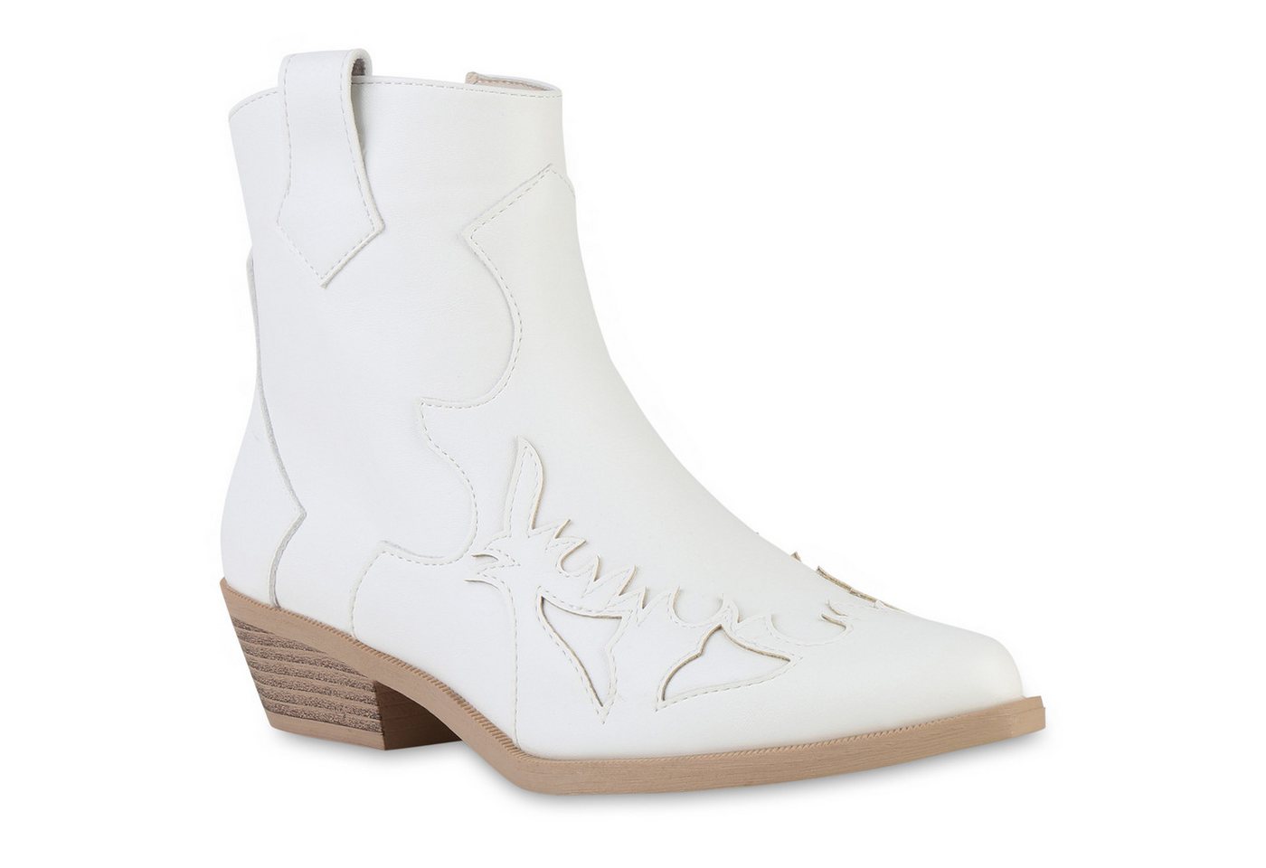 VAN HILL 840901 Cowboy Boots Damen Cowboy Boots Stiefeletten Spitze Holzoptikabsatz von VAN HILL