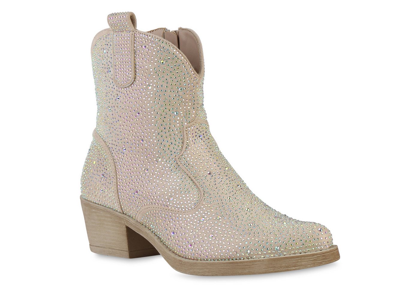 VAN HILL 840903 Cowboy Boots Damen Cowboy Boots Stiefeletten Spitze Strass Western von VAN HILL
