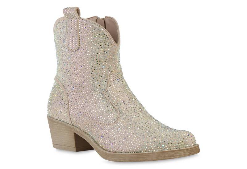 VAN HILL 840903 Cowboy Boots Damen Cowboy Boots Stiefeletten Spitze Strass Western von VAN HILL
