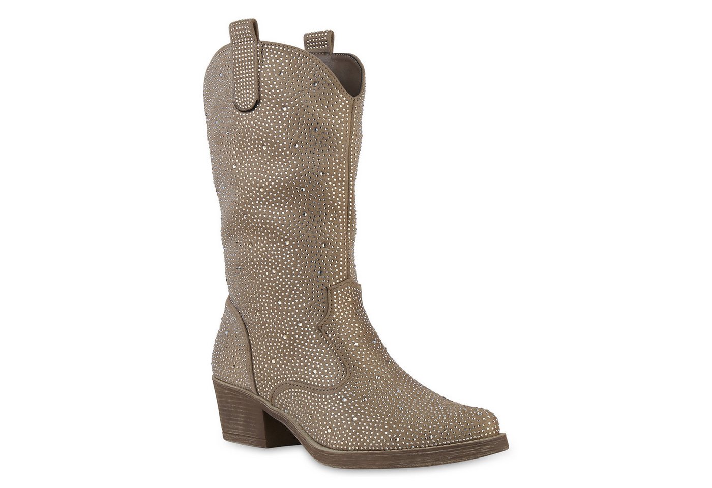 VAN HILL 840905 Cowboystiefel Damen Cowboystiefel Stiefel Spitze Strass Western von VAN HILL