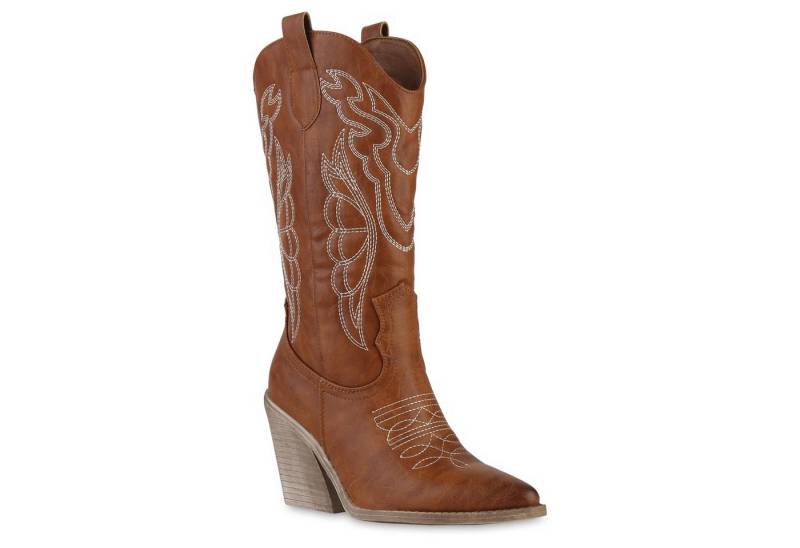 VAN HILL 840906 Cowboystiefel Damen Cowboystiefel Stiefel Spitze Stickereien Western von VAN HILL