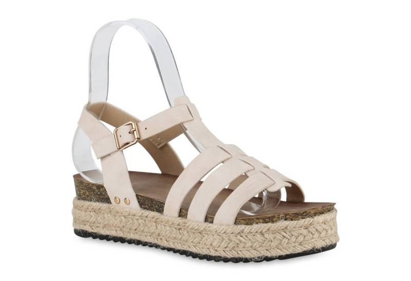 VAN HILL 840920 Plateausandaletten Damen Plateau Sandaletten Bast Korkoptik Profil-Sohle von VAN HILL