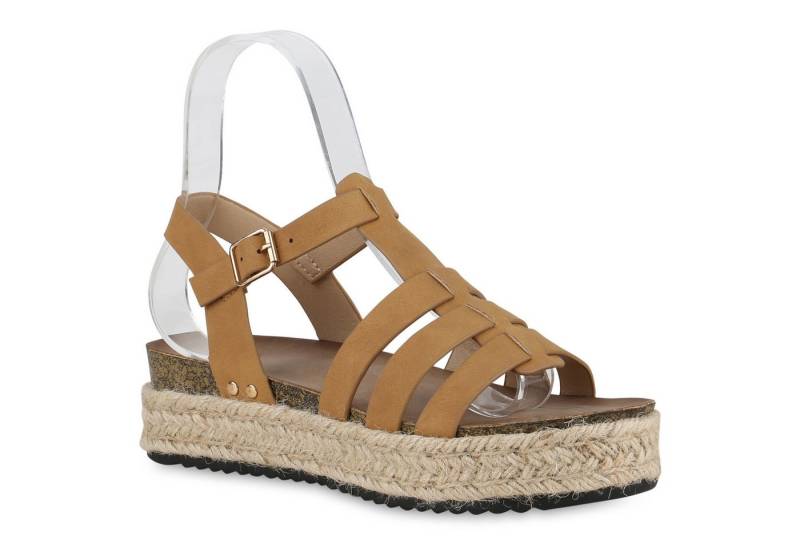 VAN HILL 840920 Plateausandaletten Damen Plateau Sandaletten Bast Korkoptik Profil-Sohle von VAN HILL