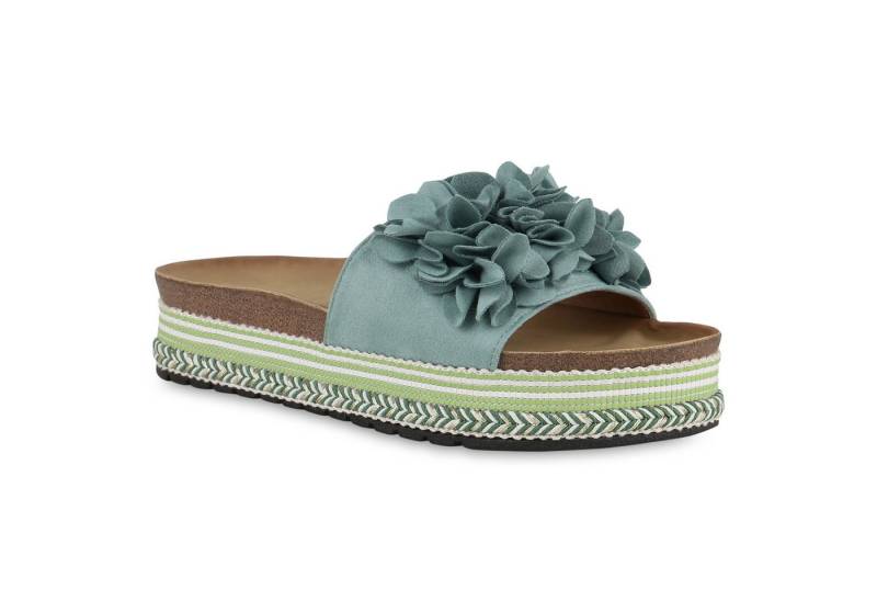 VAN HILL 840946 Sandalette Damen Pantoletten Sandaletten Volants Profil-Sohle Plateau- von VAN HILL