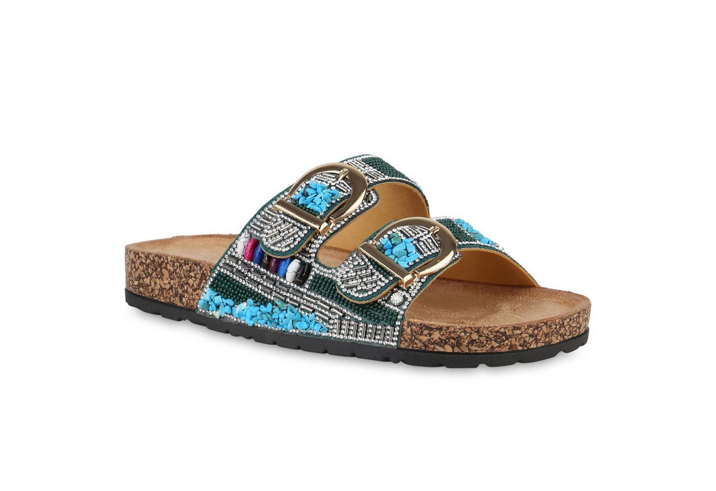 VAN HILL 840950 Pantolette Damen Pantoletten Sandalen Bequeme Strass Zierperlen von VAN HILL