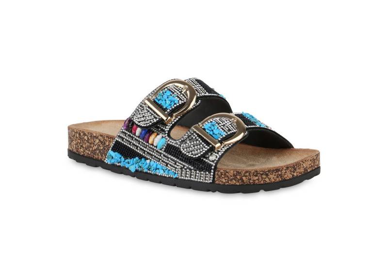 VAN HILL 840950 Pantolette Damen Pantoletten Sandalen Bequeme Strass Zierperlen von VAN HILL