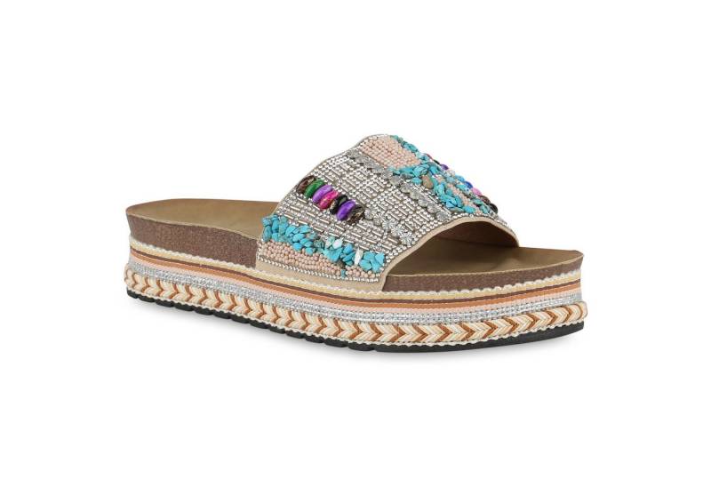 VAN HILL 840952 Sandalette Damen Pantoletten Sandaletten Strass Plateau Zierperlen von VAN HILL